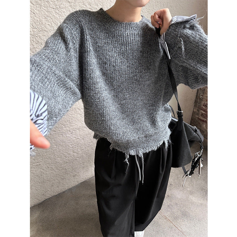 Kvinders chunky strikbluse med moderne frayed kanter og afslappet pasform Stilla