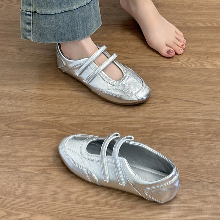 Dame ballet-inspirerede metalliske slip-on Mary Jane ballerinaer Stilla