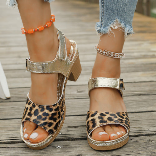 Dame Wedge-sandaler med moderne leopardmønster og elegant blokhælc Stilla