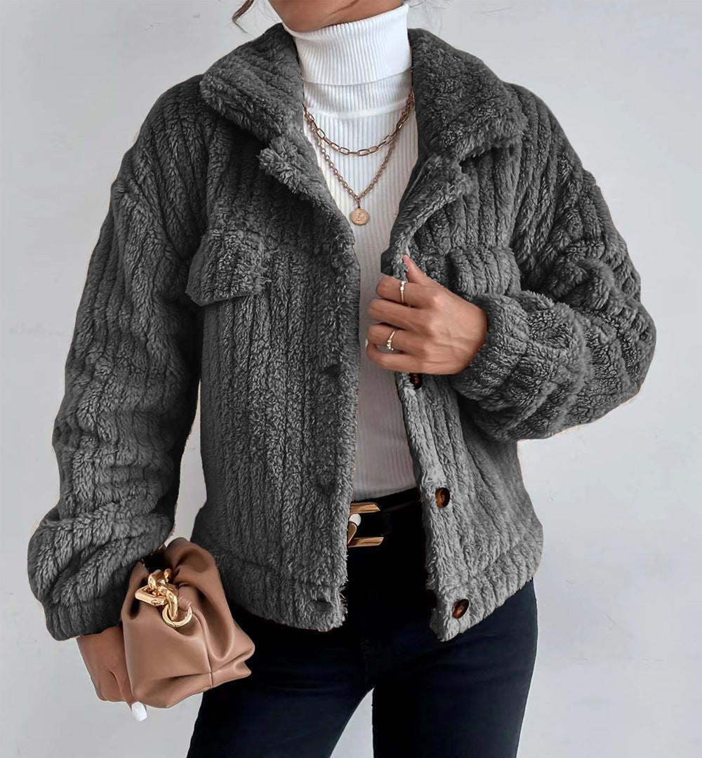 Dame teddyjakke med struktureret overmateriale og casual snit Stilla