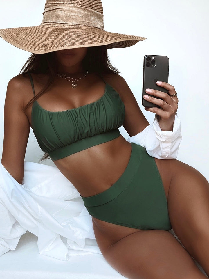Dame Høj taljeret Bikini-sæt med rynket top og elastisk bånd Stilla