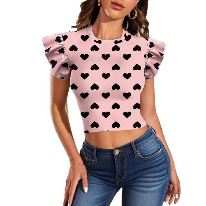 Dame Legende Crop-Top med flæse detaljer og hjerte mønster Stilla