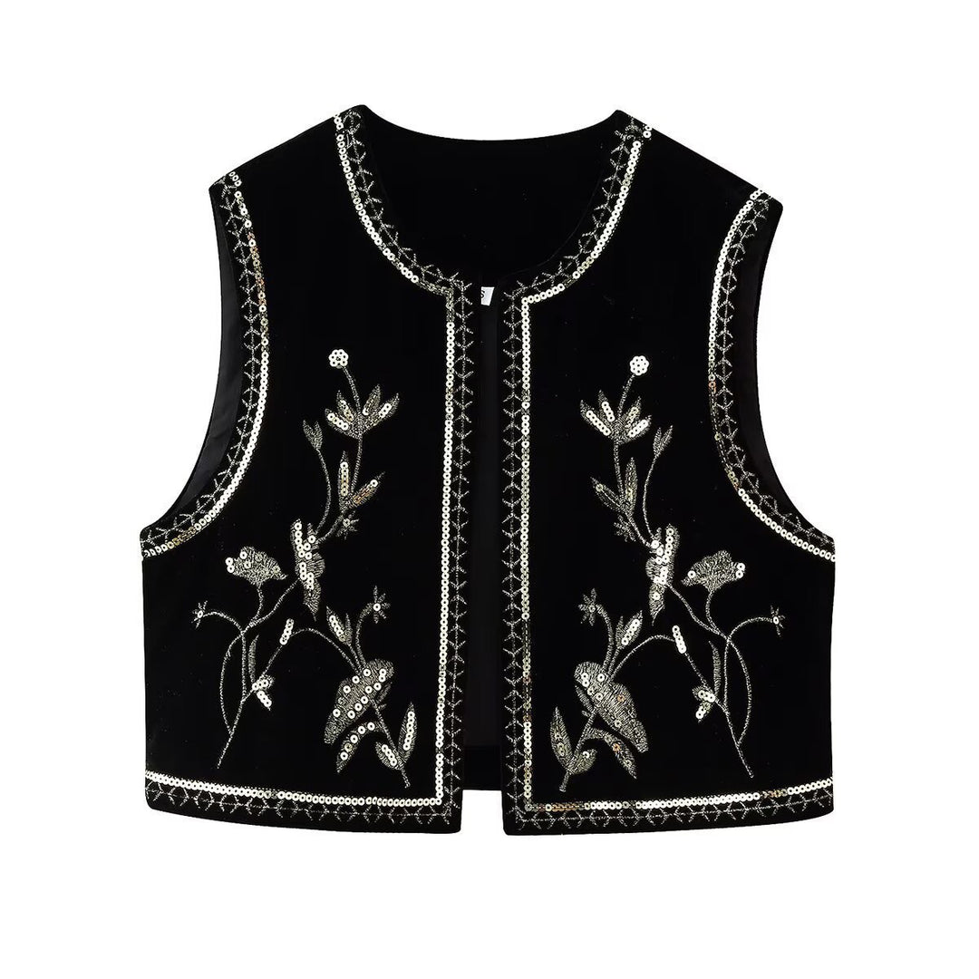 Femme broderet fløjl vest Stilla