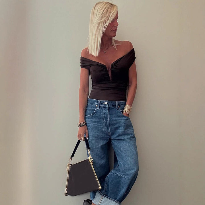 Dame Off-Shoulder Top med elegant Draperingsdesign Stilla