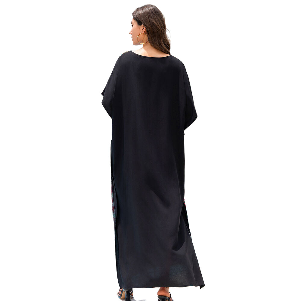 Dame lang kaftan kjole med detaljeret farverig broderi Stilla