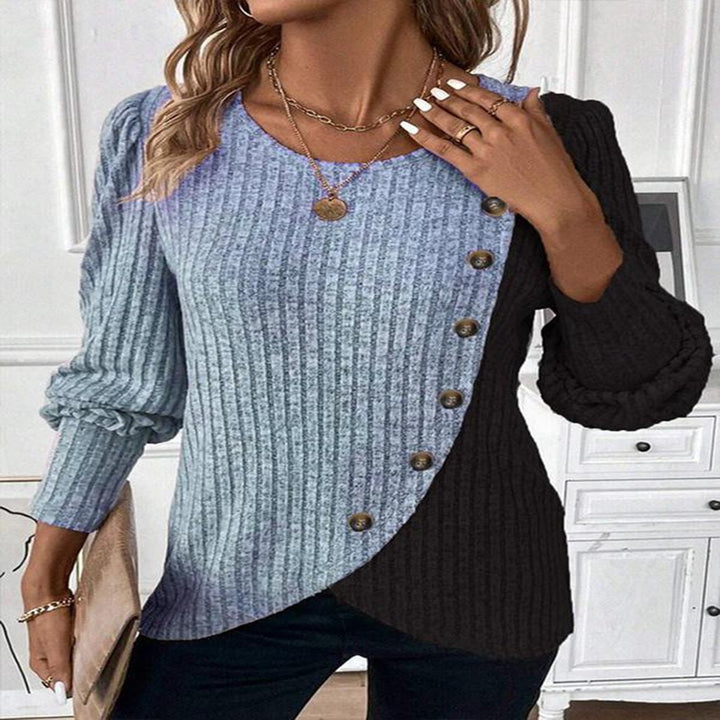 Kvinders sweater med asymmetrisk snit og knapdetaljer Stilla
