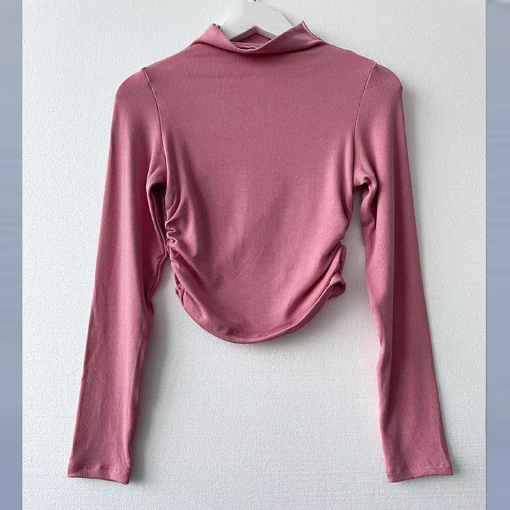 Dame Langærmet top med moderne ståkrave og elegant rynkeeffekt Stilla