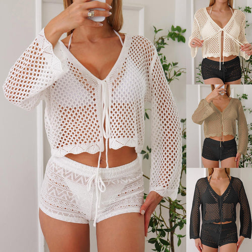 Femme Hæklet Åben Foran Strand Cardigan Stilla