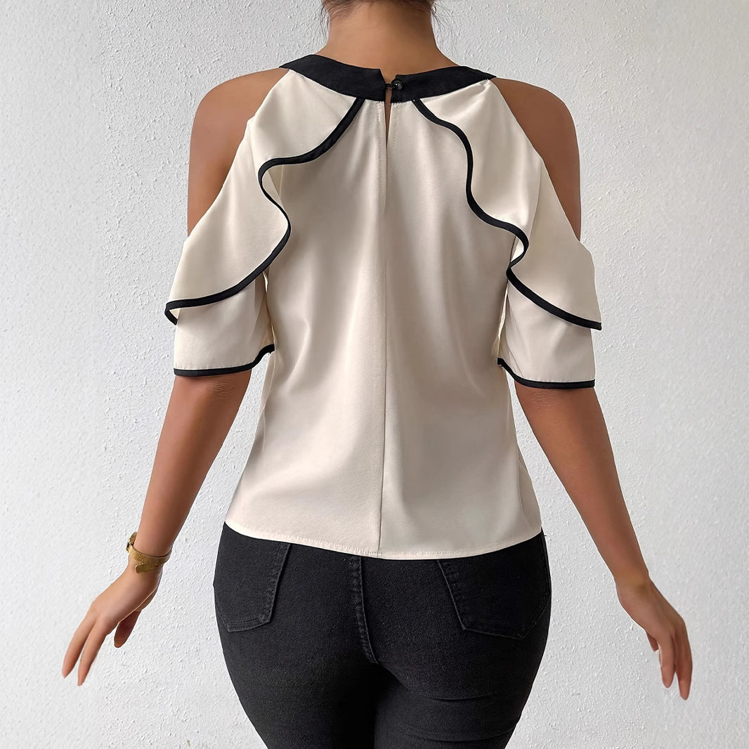 Damer elegant bluse med aftagelige sløjfeaccentuer og flæsedetaljer Stilla
