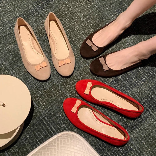Dame Elegante Suede Ballerina Flats med dekorativt Sløjfedetalje Stilla