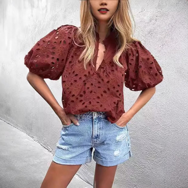 Dame elegant bluse med spids Stilla