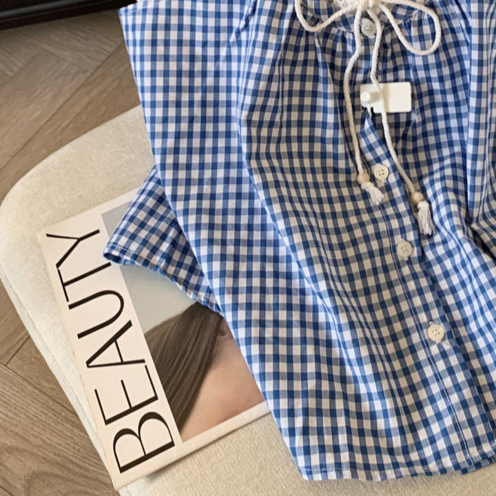 Femme Button-Up Gingham Spids Top Stilla