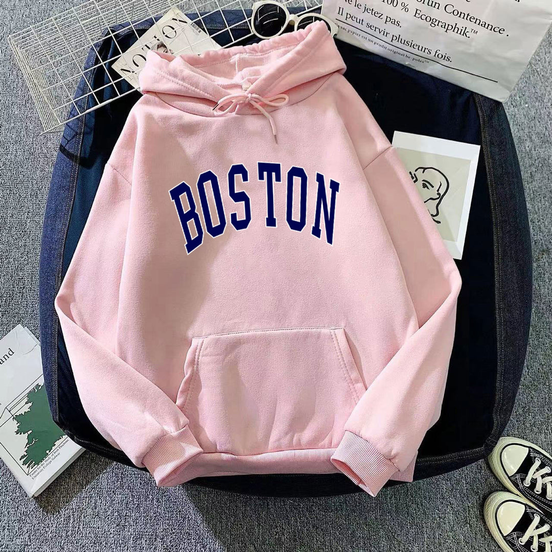 Dame hoodie med klassisk Boston print Skovae