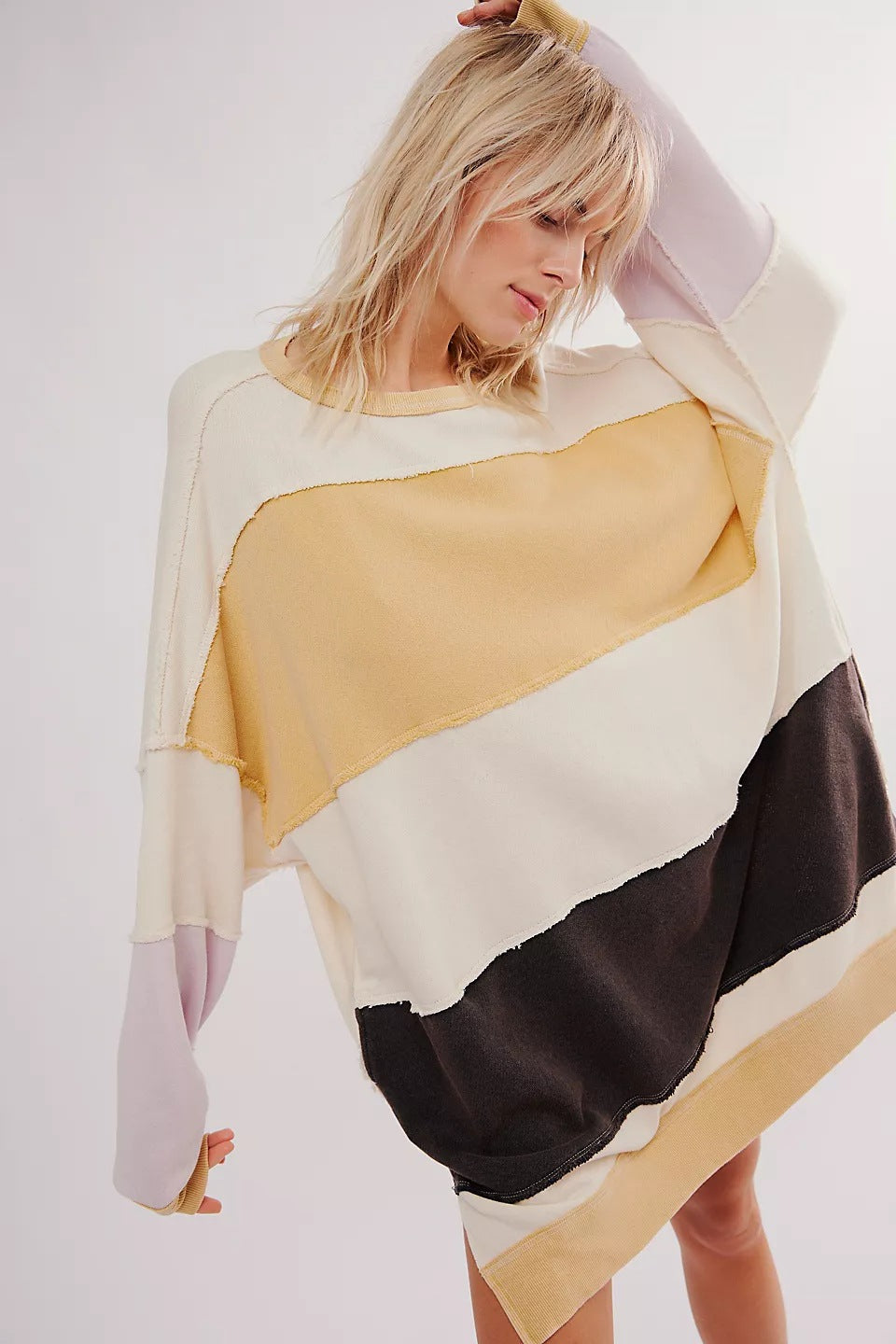 Dame Oversized Strikpullover med fashionable farveblockdesign Stilla