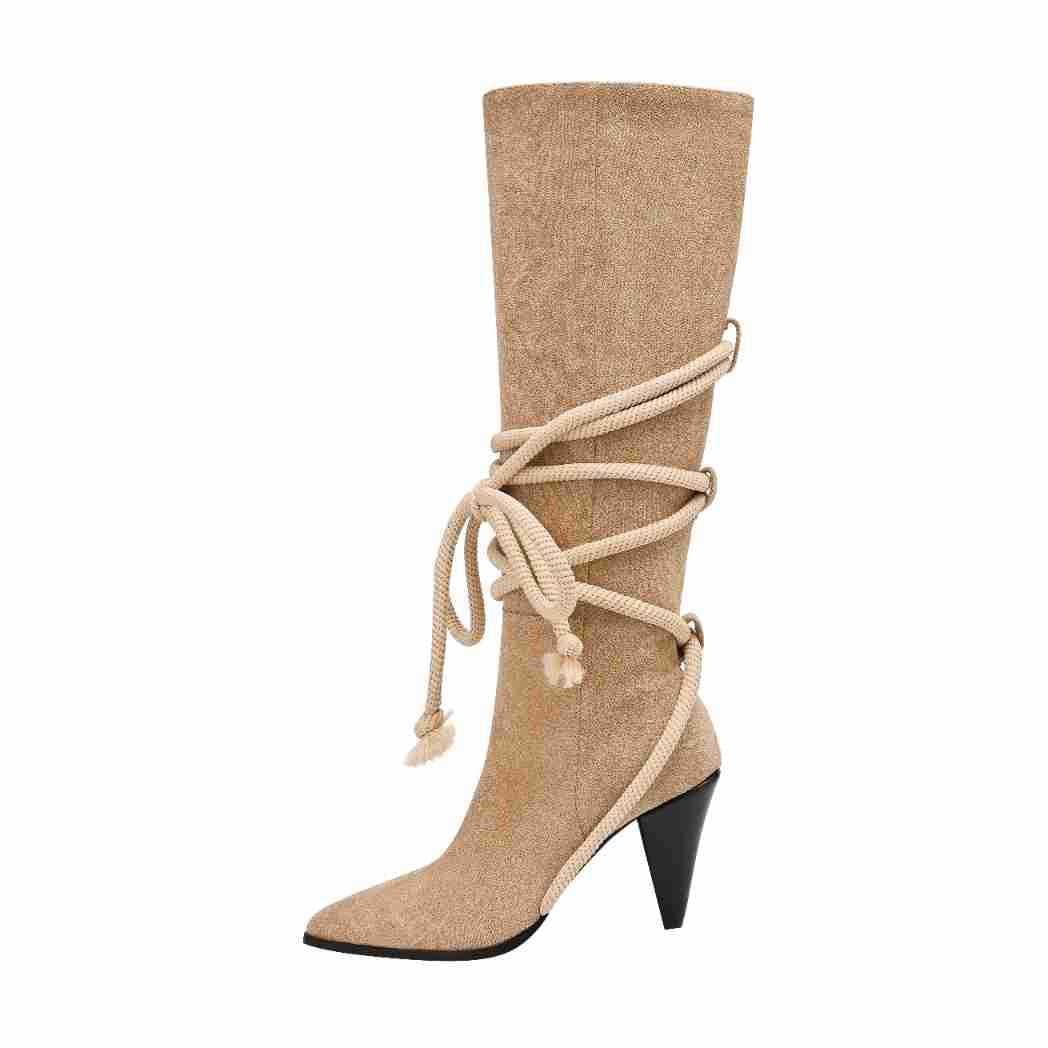 Dame Over-the-Knee Spids-Tå Stiletto-Støvler med dekorativt Seil-Detail Stilla