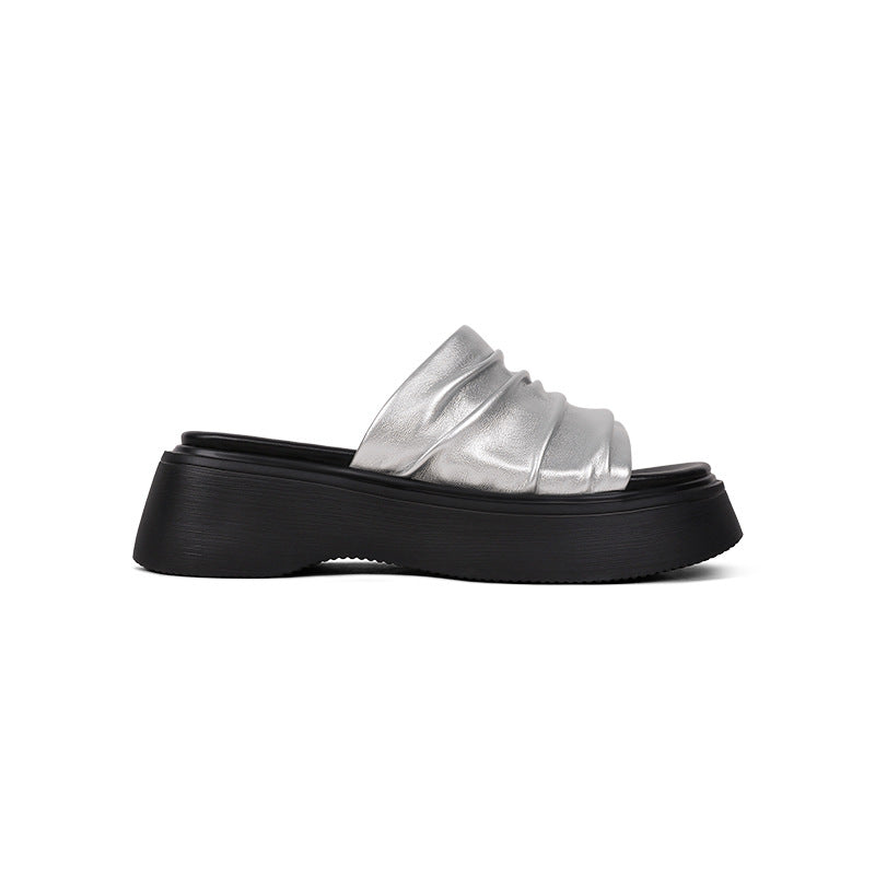Dame Stilfulde Plateau Slide Sandaler med Raffdetail i den øverste del Stilla