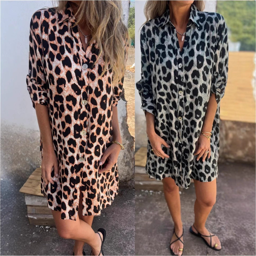 Dame skjortekjole i trendy leopardprint Stilla