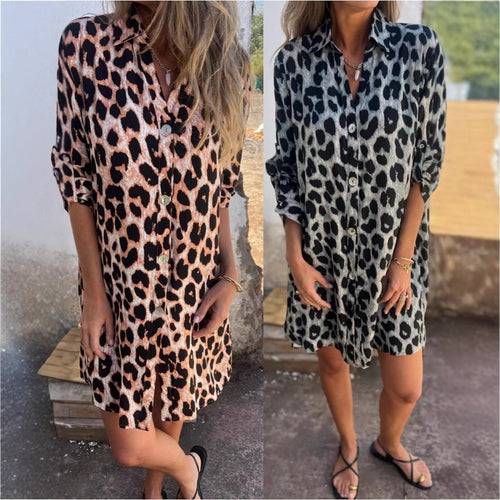 Dame skjortekjole i trendy leopardprint Stilla