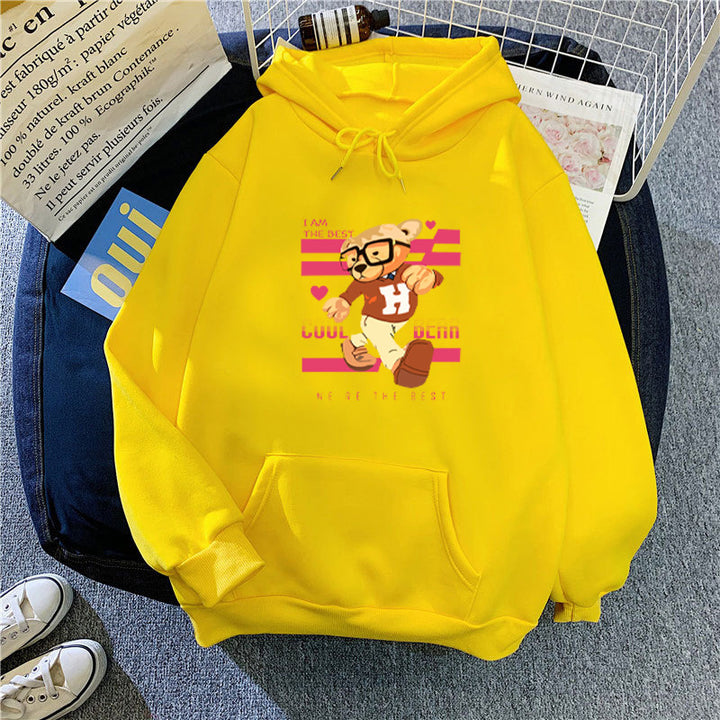 Damehoodie med sjove bjørnemotiver og unikt grafisk print Skovae