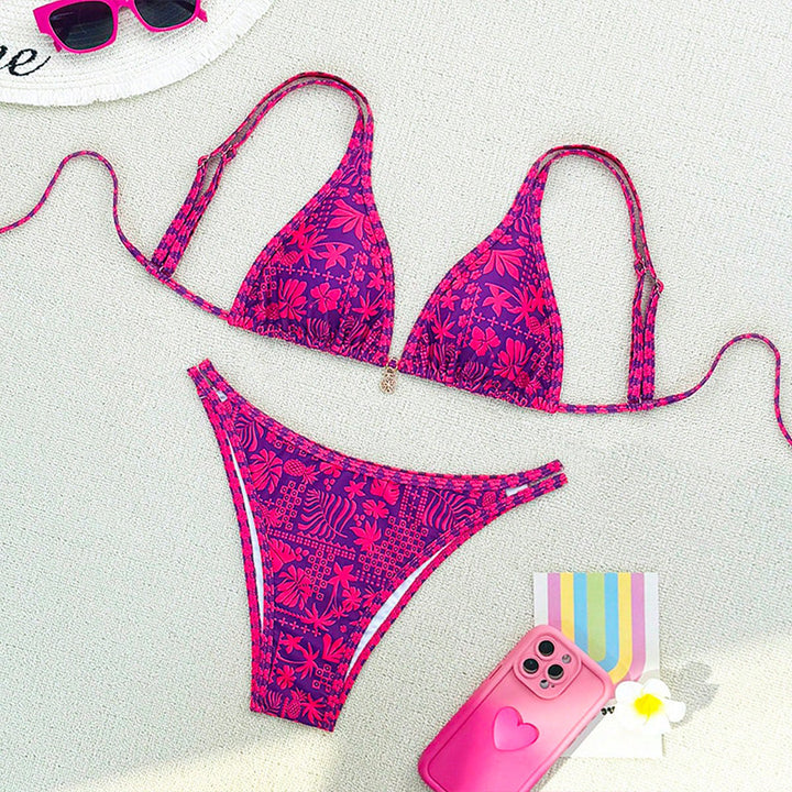 Damer triangulær bikini med blomsterdesign og moderigtige accenter Skovae