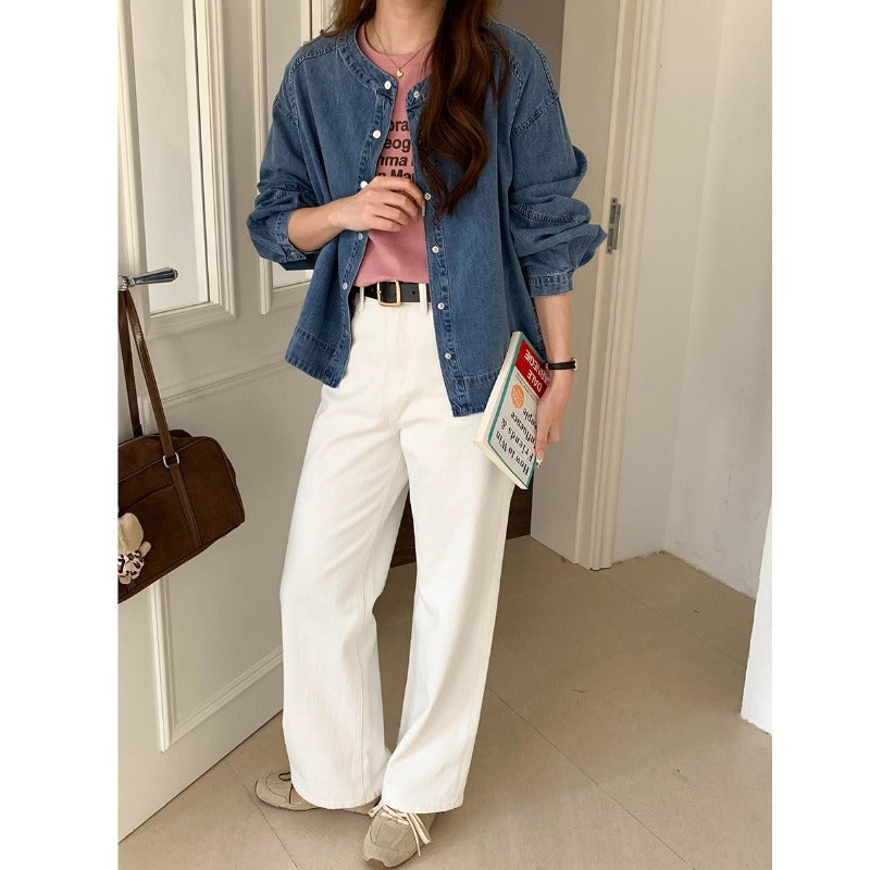 Kvinders fashionable denim bluse med puffærmer Stilla