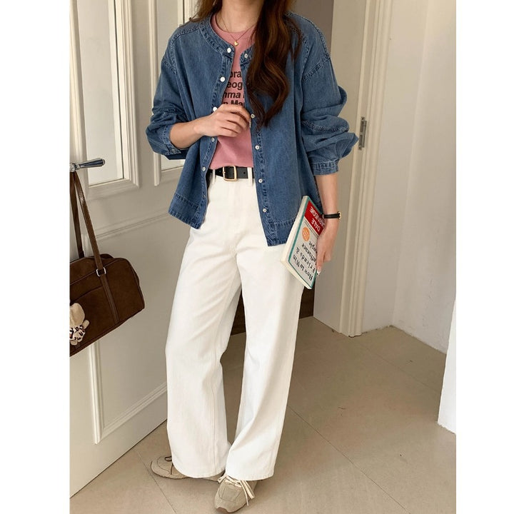Kvinders fashionable denim bluse med puffærmer Stilla