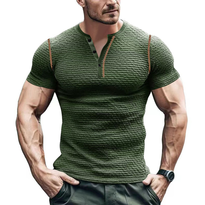 Herrer kortærmet Henley-shirt med struktureret design og modeaccentuer Stilla
