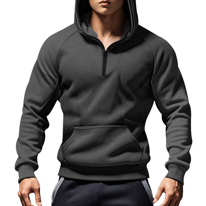 Herrer nan sporty hættetrøje med kort frontlynlås ergonomisk raglan-snit og kængurulomme Skovae