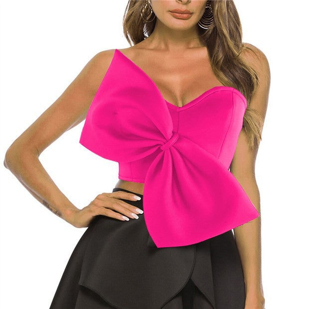 Dame Crop-Top med voluminøst sløjfe-design Skovae