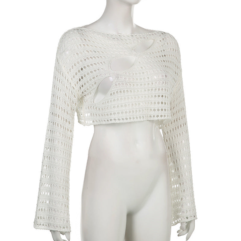 Dame Crop-Top med åbent vævemønster og raffinerede cut-outs Stilla