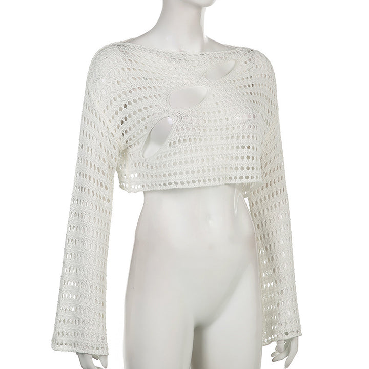 Dame Crop-Top med åbent vævemønster og raffinerede cut-outs Stilla