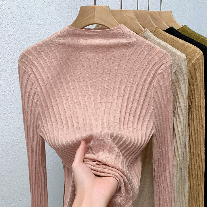 Dame Rullekrave sweater med fin ribstruktur og figurformende snit Stilla