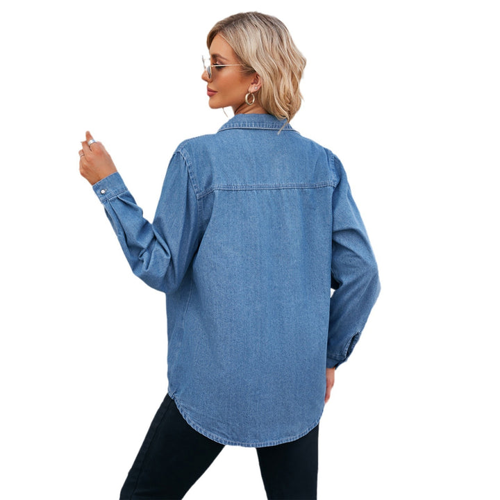 Dame Denim Skjorte med afslappet snit og påsyede lommer Stilla