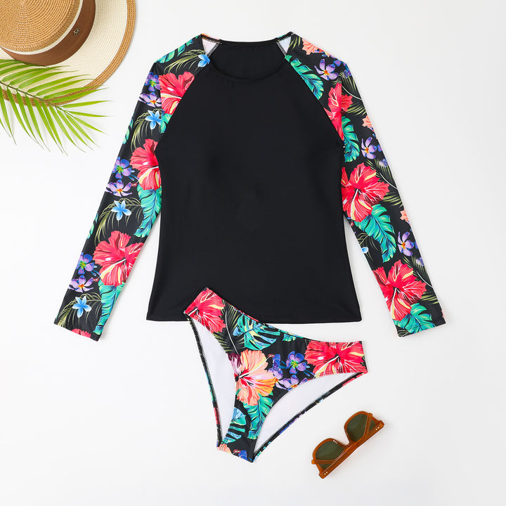 Dame Rashguard Sæt med blomsterdesign og figursyet snit Stilla