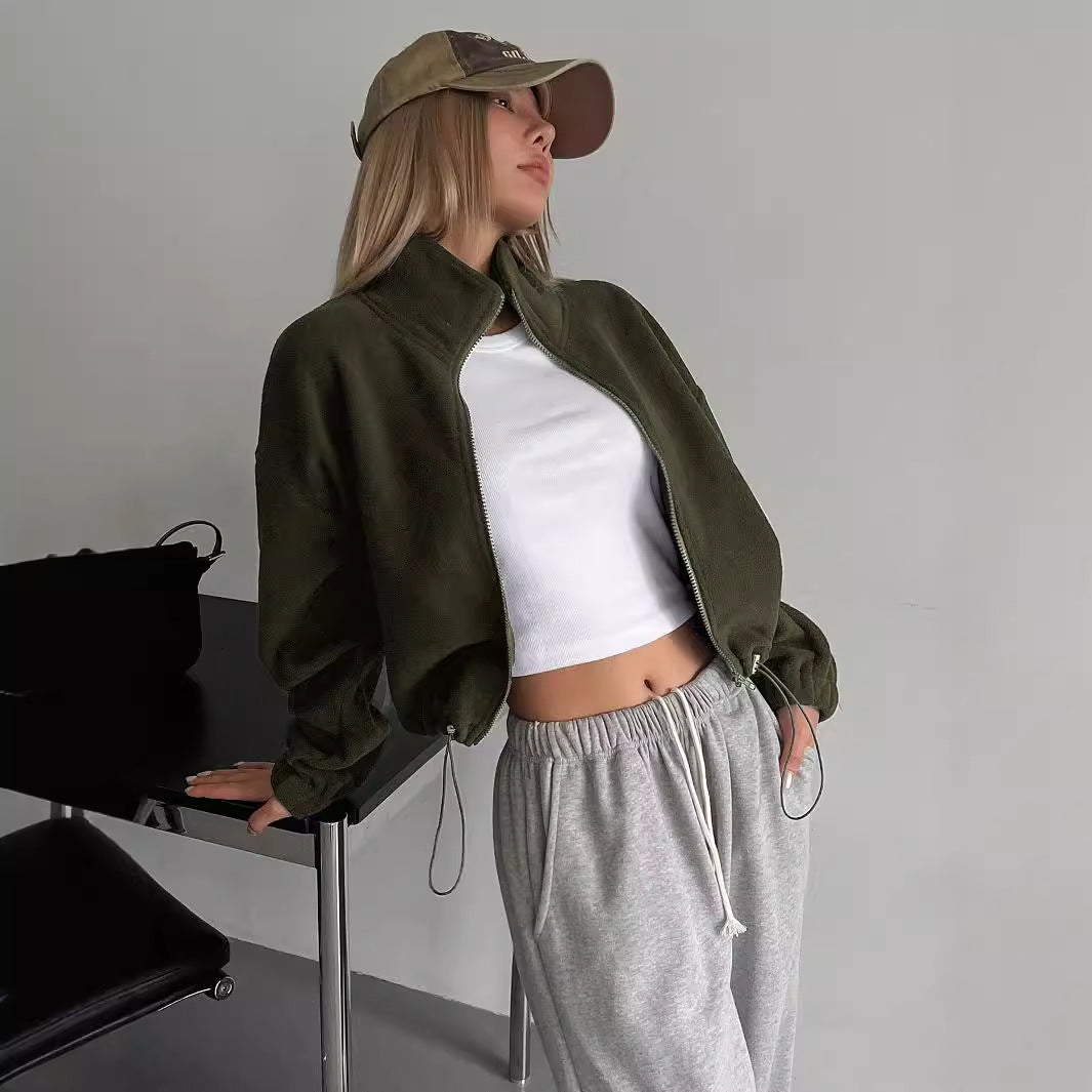 Dame trendy fleecejakke med høj krave og snoretræk Stilla