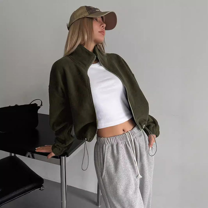 Dame trendy fleecejakke med høj krave og snoretræk Stilla
