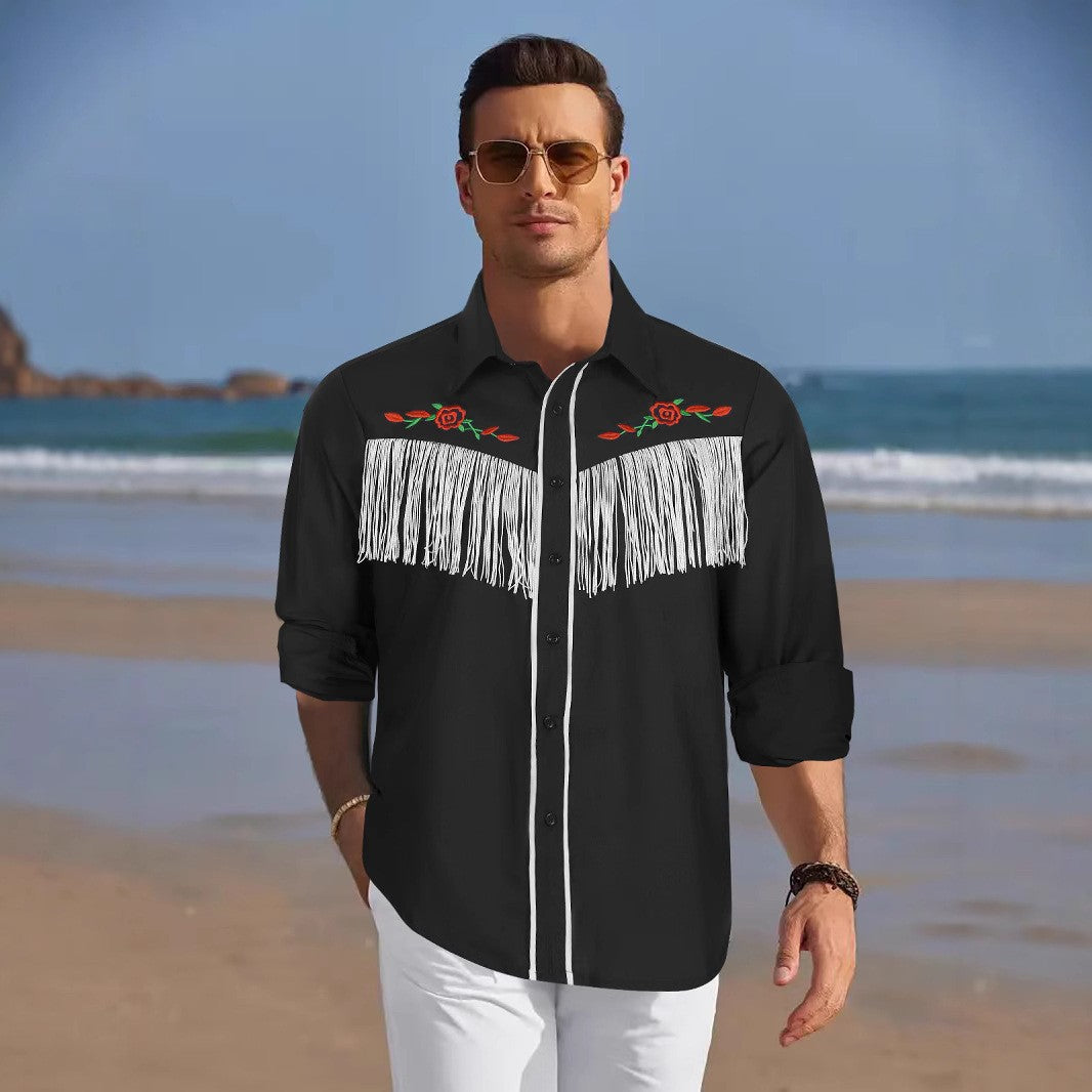 Herrer westernskjorte med fringing og kunstnerisk broderi Stilla