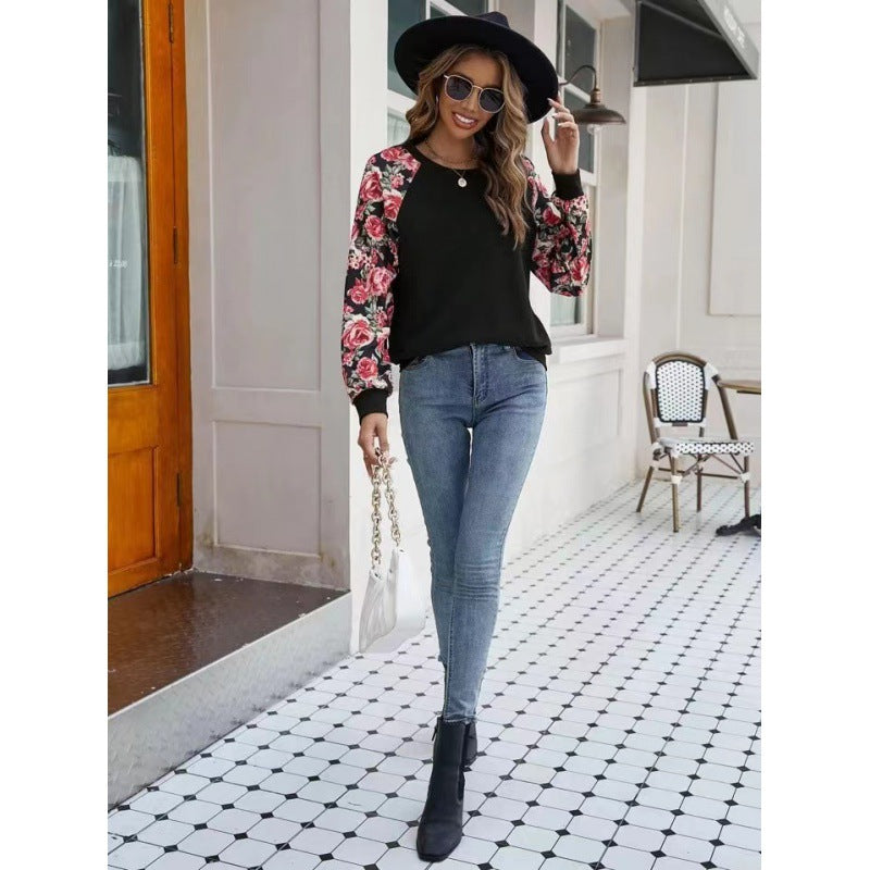 Dame sweatshirt med floral ærmedesign Stilla
