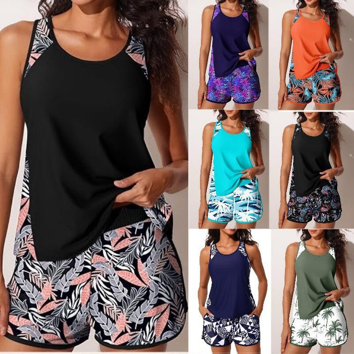 Dame Sporty Tankini-sæt med høj talje og blomstermønster Skovae