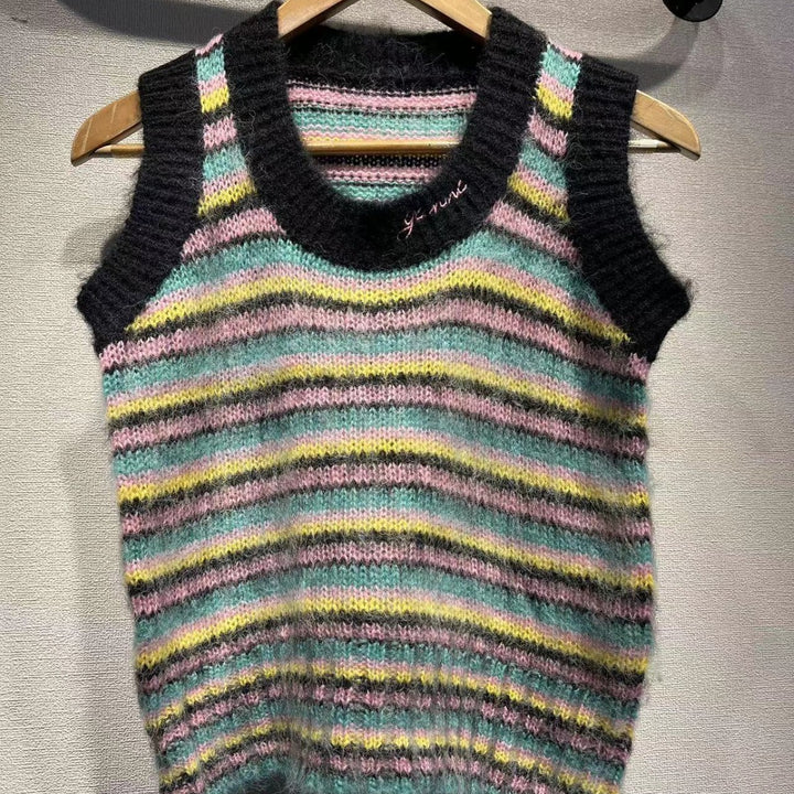Dame strik-sommerpullover med farverige striber Stilla