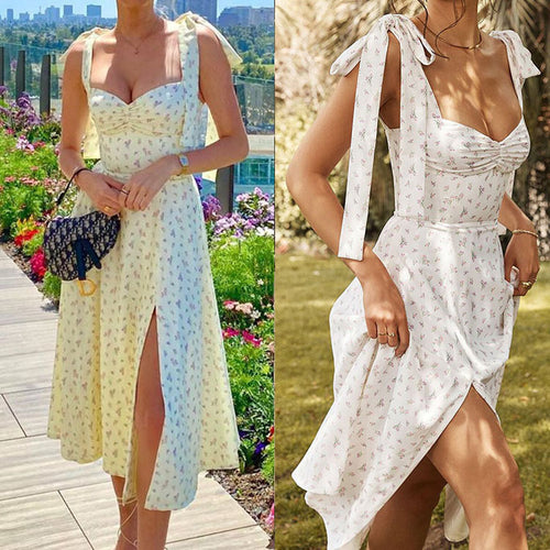 Dame Floral Print Høj Slids Sommerkjole Stilla