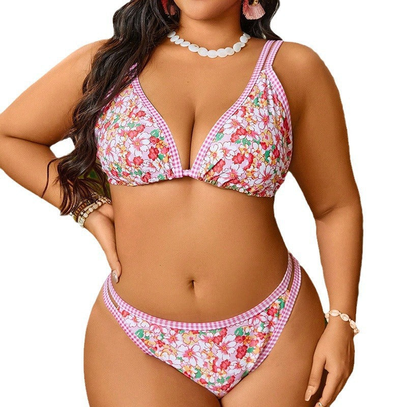 Dame Triangel-Bikini med blomsterdesign og V-udskæring Skovae