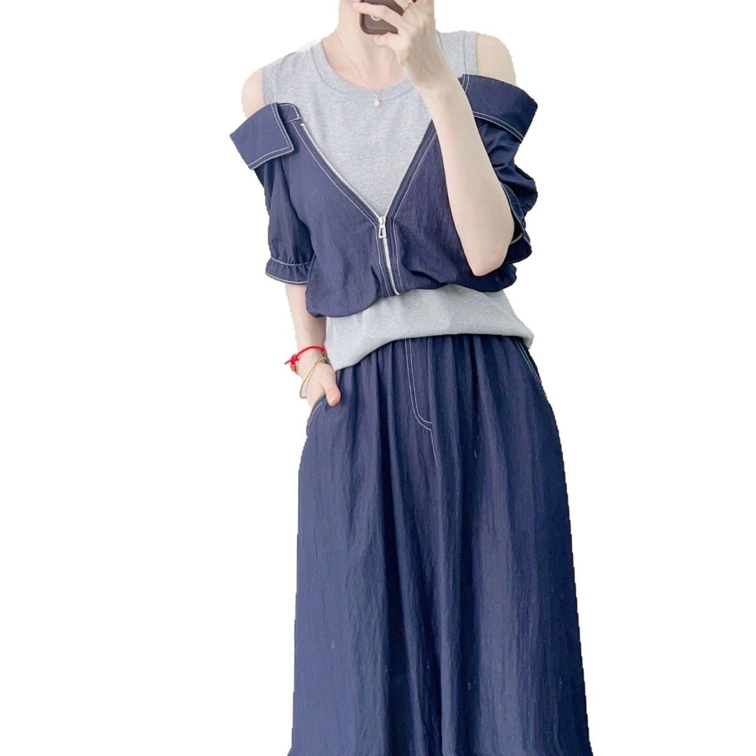 Dame Casual Maxikjole med Lynlås og Off-Shoulder Design Stilla
