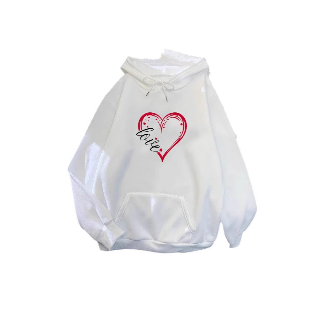 Kvinders hoodie med romantisk hjerte design og højkvalitets fleece Skovae