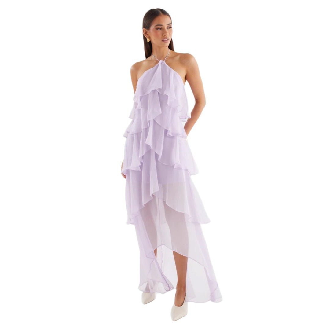 Damer Airy Maxi Kjole med Flydende Volanger og Chic Halterneck Stilla