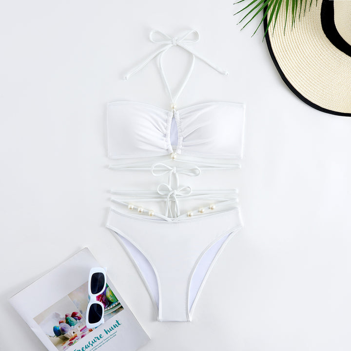 Dame bikini sæt med raffineret bindedesign og gennemsigtige indpakningsskørter Stilla