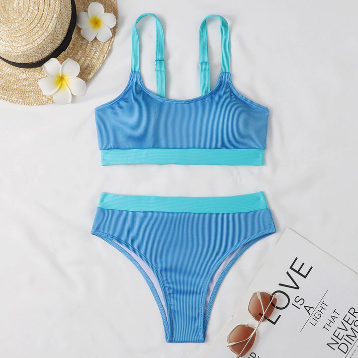 Dame Rib-Bralette-Bikini-Sæt med højskåret bukser Stilla