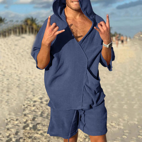 Herrer afslappet hoodie-sæt med shorts og praktiske lommer Stilla