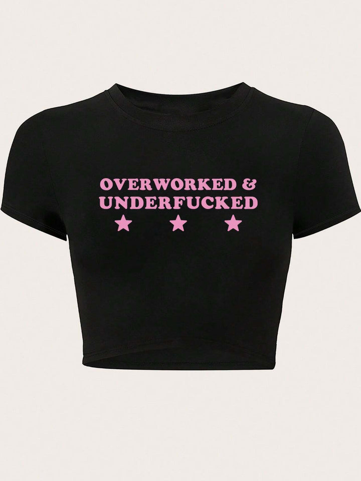 Dame Crop-T-shirt med inspirerende tryk og tætsiddende pasform Skovae