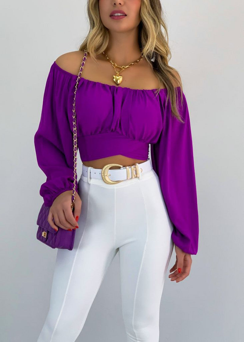 Dame Off-Shoulder Bluse med volantærmer og gummibånd Stilla